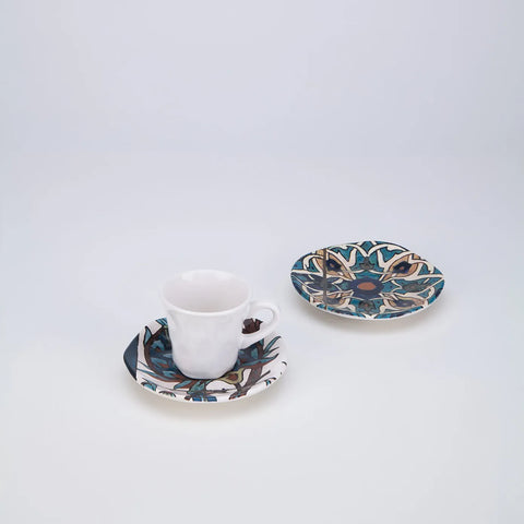 Coffret de tasses à café Karaca de Refika Naturalist, motif carreaux, pour 2 personnes