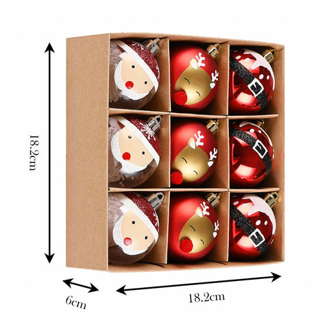 Set d'ornements de sapin Karaca Home Père Noël, 9 pièces, 6 cm
