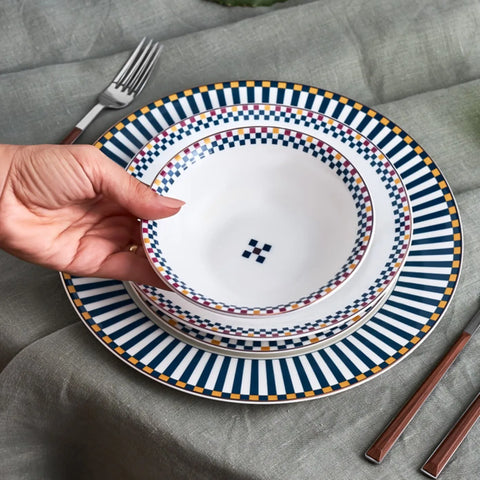 Service de table en porcelaine Karaca Damas pour 6 personnes, 24 pièces, bleu