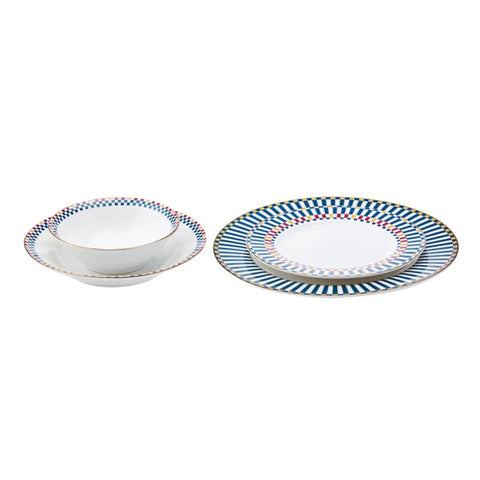 Service de table en porcelaine Karaca Damas pour 6 personnes, 24 pièces, bleu