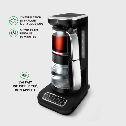 Théière Bouilloire et cafetière filtre Karaca Caysever Robotea Pro 4 en 1 automatique parlant, 2500W, noir chromé