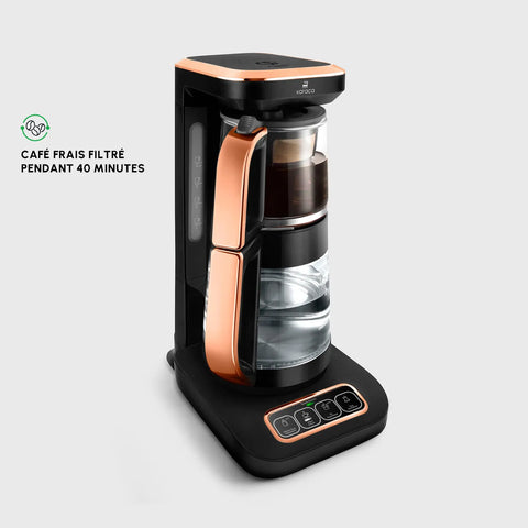 Théière Bouilloire et cafetière filtre Karaca Caysever Robotea Pro 4 en 1 automatique parlant, 2500W, cuivre noir
