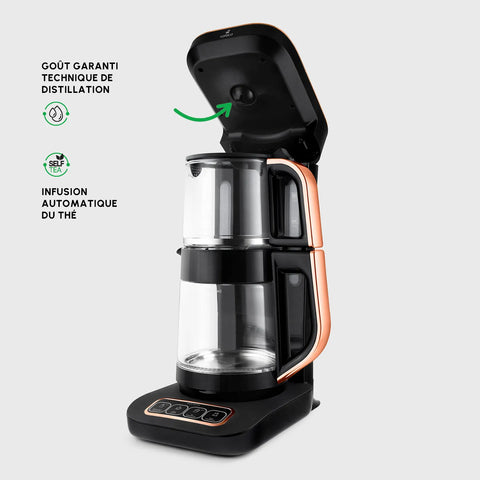Théière Bouilloire et cafetière filtre Karaca Caysever Robotea Pro 4 en 1 automatique parlant, 2500W, cuivre noir