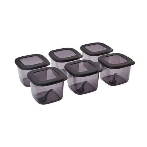 Set à épices Karaca Forbs avec cuillère 6 pièces, noir, les stickers sont en turc