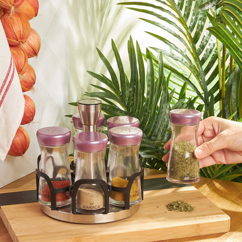 Set à épices Karaca Ocha 7 pièces, pourpre, rond