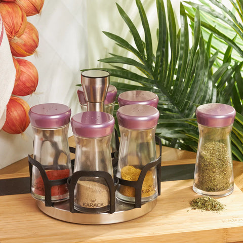 Set à épices Karaca Ocha 7 pièces, pourpre, rond