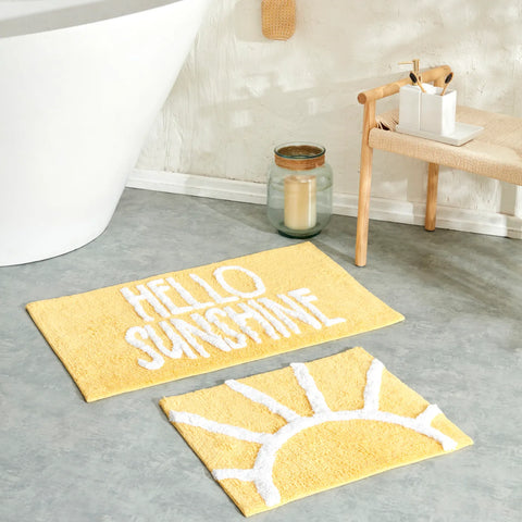 Ensemble de tapis de bain Karaca Sunshine cotton, 50x40-50x80 cm, blanc jaune