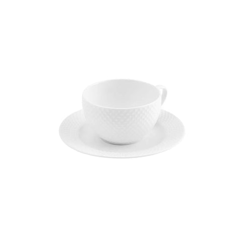 Coffret de tasses et soucoupes Karaca Punto pour 4 personnes, 8 pièces, New Generation Bone, 220 ml, blanc, embossé