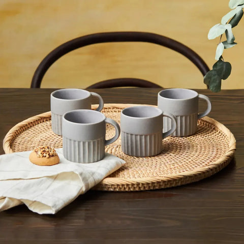 Coffret de tasses à café turc Espresso Karaca Sendai pour 4 personnes, 4 pièces, grès, gris, 120 ml