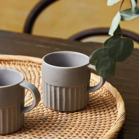 Coffret de tasses à café turc Espresso Karaca Sendai pour 4 personnes, 4 pièces, grès, gris, 120 ml