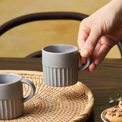 Coffret de tasses à café turc Espresso Karaca Sendai pour 4 personnes, 4 pièces, grès, gris, 120 ml