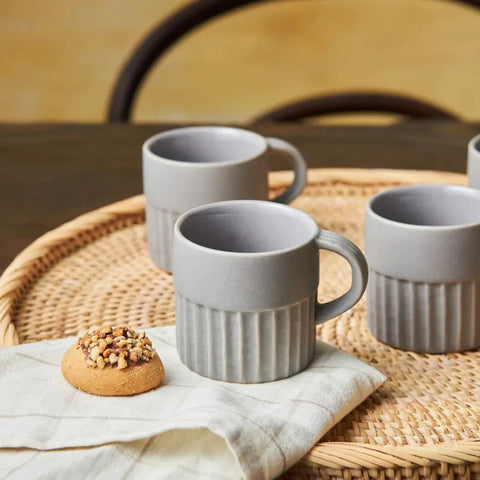 Coffret de tasses à café turc Espresso Karaca Sendai pour 4 personnes, 4 pièces, grès, gris, 120 ml