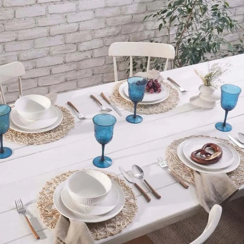 Karaca Nakkas Service Table Porcelaine 24 Pièces Pour 6 Personnes – Vaisselle Blanche Haute Qualité, Assiettes Plates Creuses Et à Dessert Élégantes