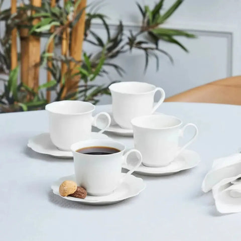 KARACA Austen - Lot De 4 Tasses à Thé Et Soucoupes Vert Élégant Pour 2 Personnes