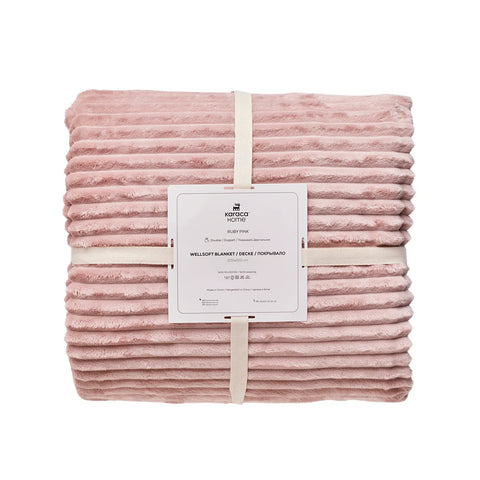 Couverture Karaca Ruby Stripe Wellsoft double, rose