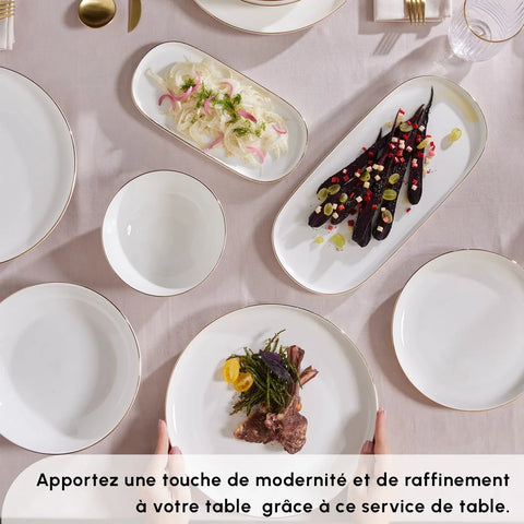 Service de table Karaca Streamline Favaro pour 12 personnes, 56 pièces, New Generation Bone, or