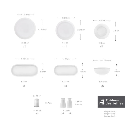 Service de table Karaca Favaro pour 12 personnes, 56 pièces, New Generation Bone, blanc