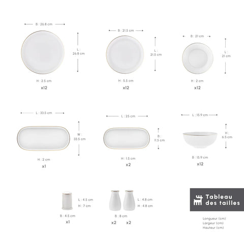 Service de table Karaca Streamline Favaro pour 12 personnes, 56 pièces, New Generation Bone, or