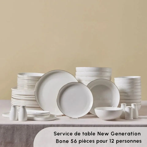 Service de table Karaca Streamline Favaro pour 12 personnes, 56 pièces, New Generation Bone, or