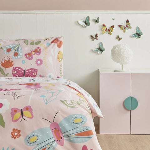 Parure de lit Karaca Home Young Butterfly pour lit single, 100% coton 