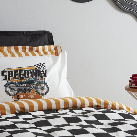 Parure de lit Karaca Home Young Speed Way pour lit single, 100% coton, ajustée