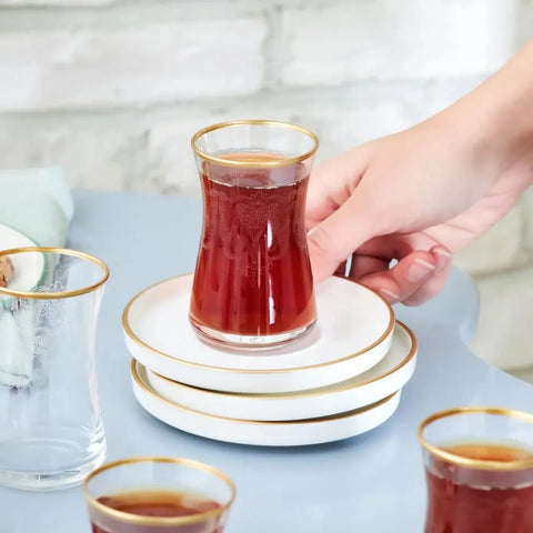 Service à thé Karaca Athen pour 6 personnes, 12 pièces, à motifs, or