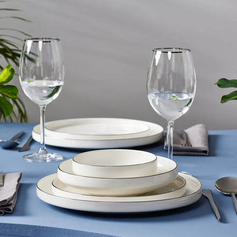 Service de table Karaca Streamline New Saturn pour 6 personnes, 24 pièces, New Generation Bone, platine