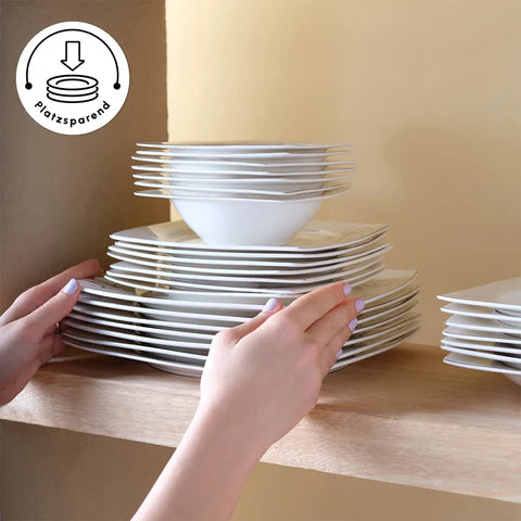 Karaca Square Bone China Autumn Service de Table 53 Pièces pour 12 Personnes, Blanc Multicolore