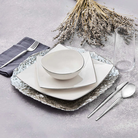 Service de table en porcelaine Karaca Jana pour 4 personnes, 12 pièces, argenté