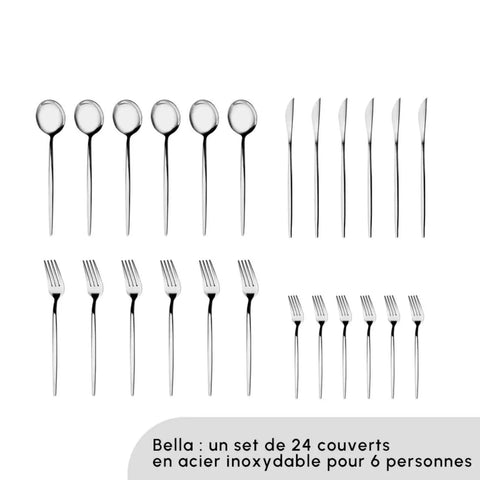 Ensemble de couverts Karaca Bella pour 6 personnes, 24 pièces, argent, acier inoxydable 