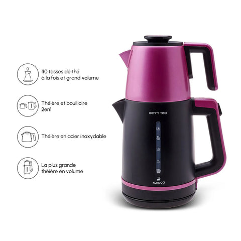 Théière en acier et bouilloire Karaca Berry Tea XL 2 en 1, couleur pinkberry