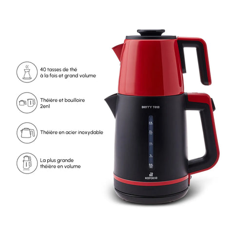Théière en acier et bouilloire Karaca Berry Tea XL 2 en 1, couleur cranberry