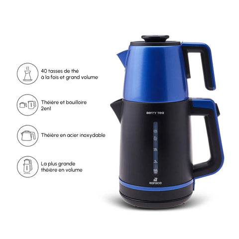 Théière avec insert en acier et bouilloire Karaca Berry Tea XL 2 en 1, myrtille