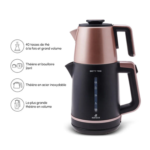 Théière avec insert en acier et bouilloire Karaca Berry Tea XL 2 en 1, couleur roseberry