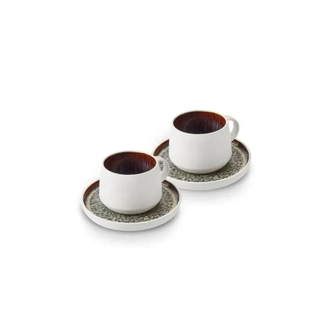 Service de tasses et soucoupes Karaca Galactic pour 2 personnes, 4 pièces, Reactive Glaze, 300 ml, blanc