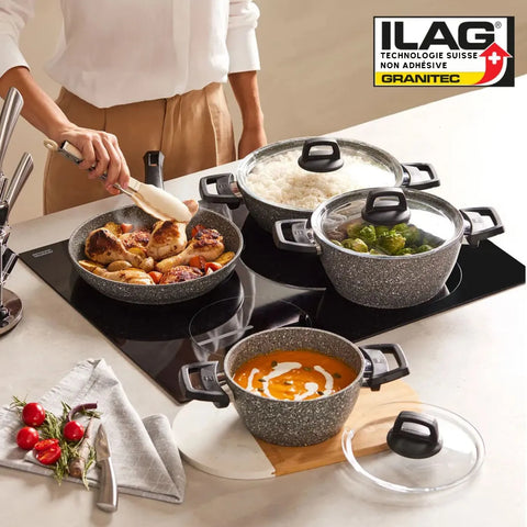 Batterie de cuisine Karaca Gris Biogranit Base induction, 7 pièces