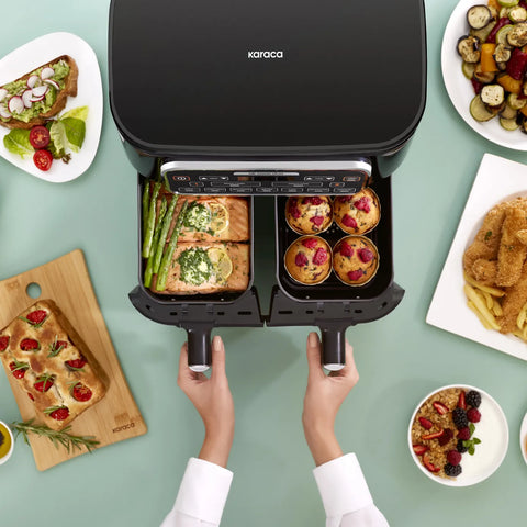 Airfryer Karaca Air Cook Duo Cuisine Maison XXXL, pour 8 personnes, 8 litres, noir chrome