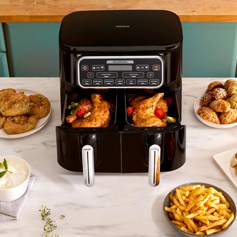 Airfryer Karaca Air Cook Duo Cuisine Maison XXXL, pour 8 personnes, 8 litres, noir chrome