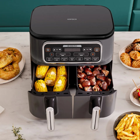 Airfryer Karaca Air Cook Duo Cuisine Maison XXXL, pour 8 personnes, 8 litres, noir chrome