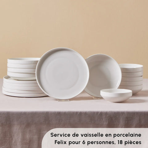 Service de table Karaca Felix pour 6 personnes, 18 pièces, porcelaine, blanc