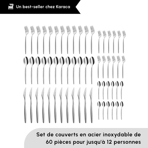 Ensemble de couverts Karaca Lizbon pour 12 personnes, 60 pièces