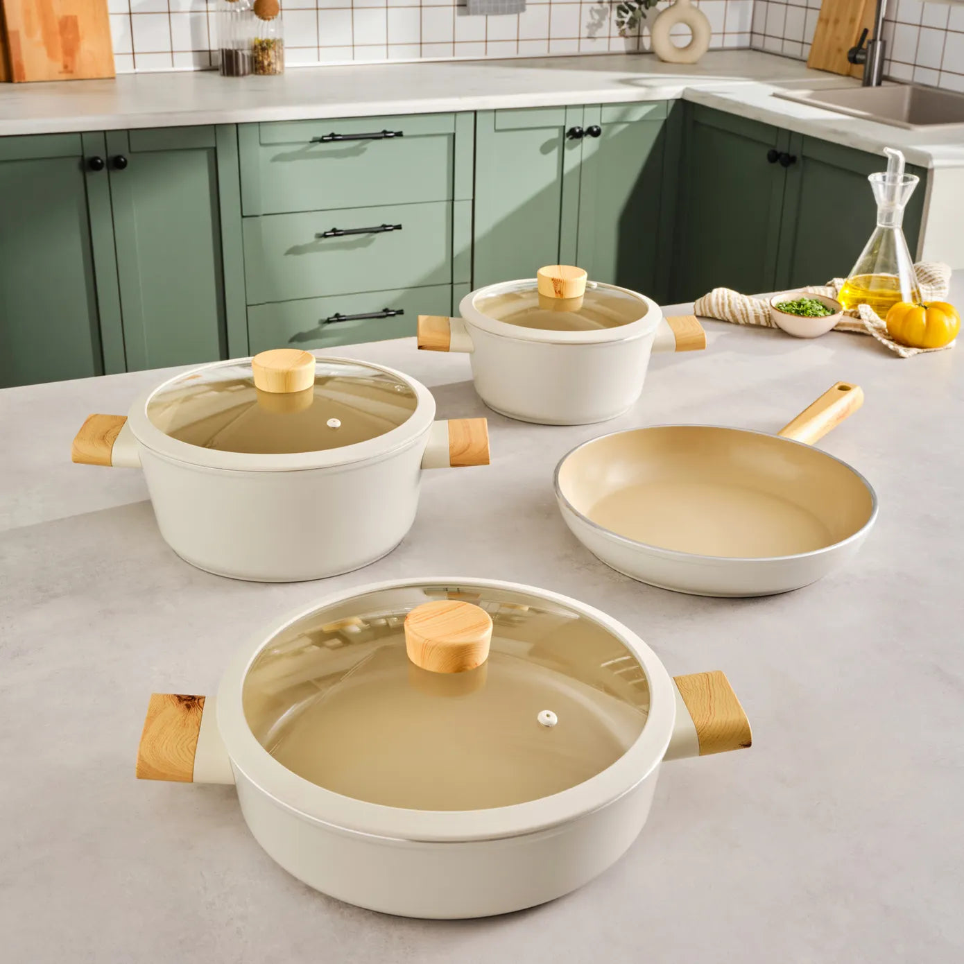 Lot De 2 Poêles à Induction Karaca Swiss Crystal Almond - Anti-adhésif Sans PFAS, 26 Cm Et 20 Cm