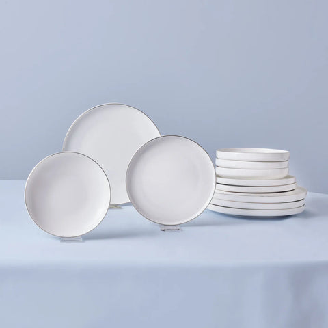 Service de Vaisselle Karaca Streamline New Saturn Platinum pour 4 Personnes, New Generation Bone, 12 Pièces
