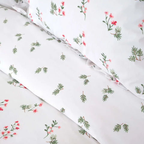Parure de Lit Karaca Home Silvie 100 % Coton pour Lit Double avec Volants, Rouge