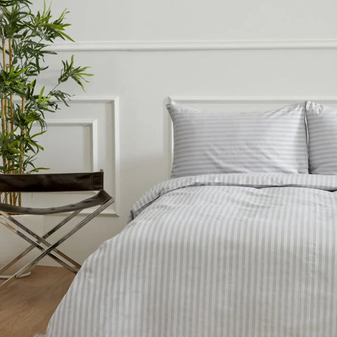 Parure de Lit Simple en Satin Rayé Gris Karaca Home Josef