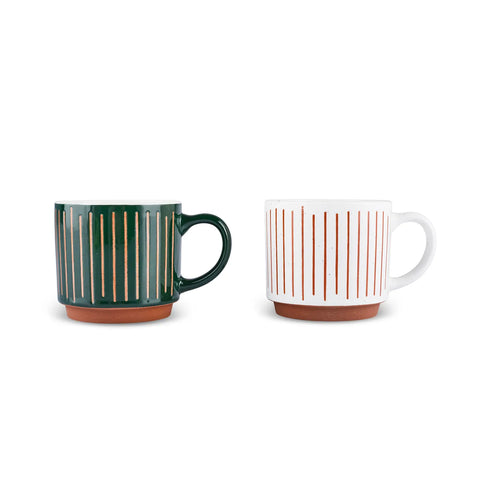 Karaca Lily Ribed Set de tasses 2 pièces, 400 ml, Vert et Blanc