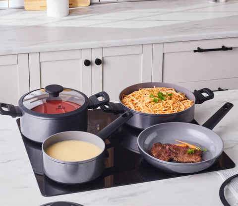 Karaca Ceramica Iconic Grey – Batterie de Cuisine 7 Pièces avec Fond à Induction