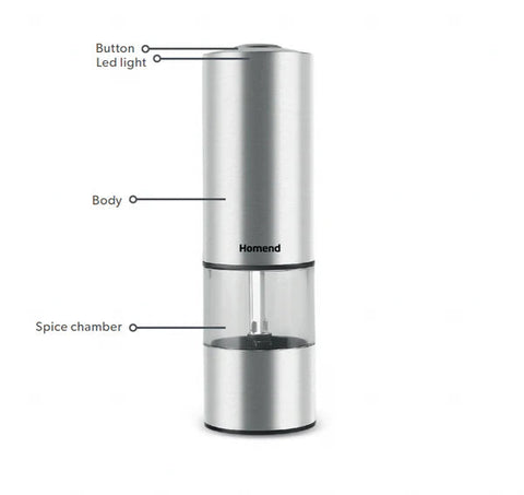 Homend Grindgo 6004UK Moulin à Épices Rechargeable, Inox