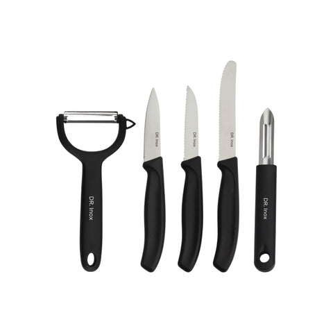 Dr. Inox Forces Set de 5 Couteaux avec Éplucheurs, Noir