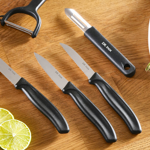 Dr. Inox Forces Set de 5 Couteaux avec Éplucheurs, Noir